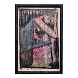 1950s "Eve" American Modern Mid Century Figurative Gouache & Oil Pastel