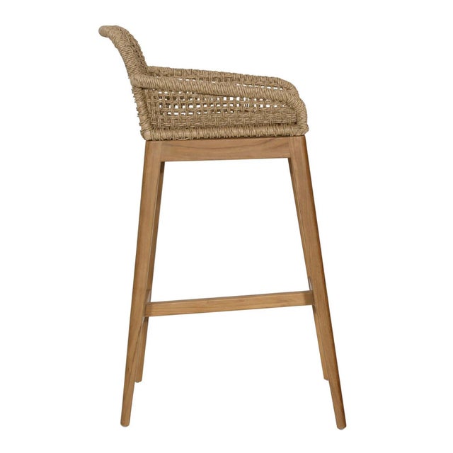 Tan Outdoor Teak & Faux Rope Bar Stool For Sale - Image 8 of 12