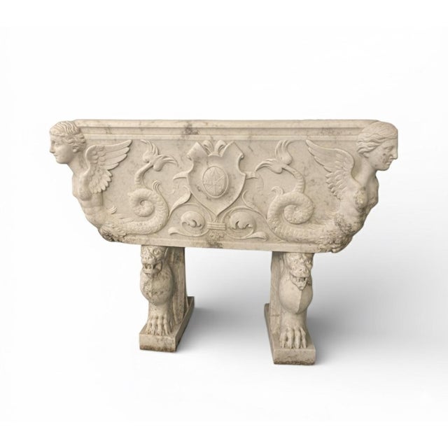 1990s Italian Neoclassical Style Carved Marble Planter For Sale - Image 4 of 7
