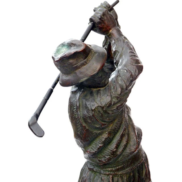 Metal Modeled Vintage Patinated Bronze Figure of a Golfer For Sale - Image 7 of 12