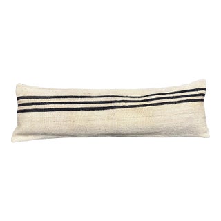 Turkish Hemp Pillow Cushion Natural Beige Black Cushion Cover 14"x45" For Sale