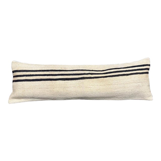 Turkish Hemp Pillow Cushion Natural Beige Black Cushion Cover 14"x45" For Sale