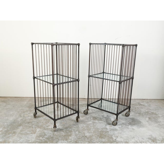 Industrial Vintage Industrial Carts with Glass Shelves and Casters, Sold Individually For Sale - Image 3 of 11