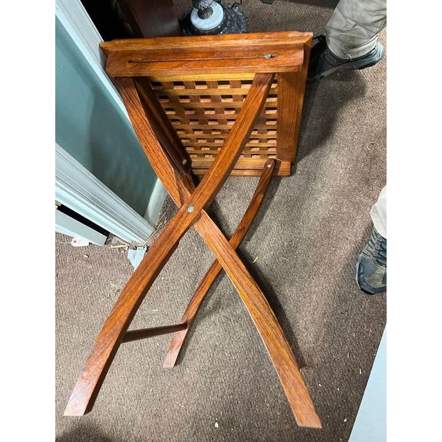 Mid 20th Century Solid Teak Slatted Folding Tea Tray Table For Sale - Image 9 of 10
