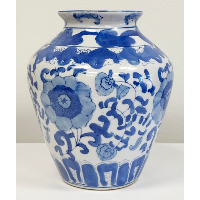 Ceramic Vintage Porcelain Blue and White Floral Motif Jar For Sale - Image 7 of 7