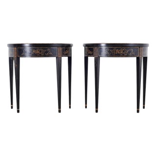Pair of Regency Style Chinoiserie Decorated Demilune Consoles For Sale