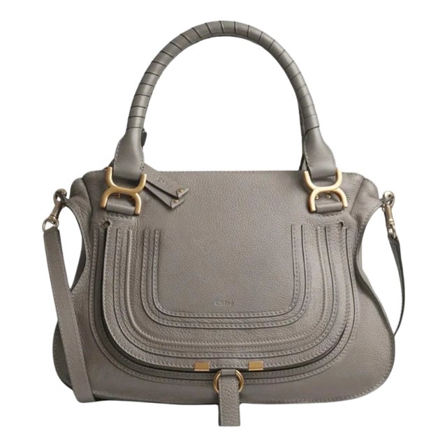 Chloé Women's Gray Marcie Small Double Carry Foldover Tote Bag, Brand New For Sale