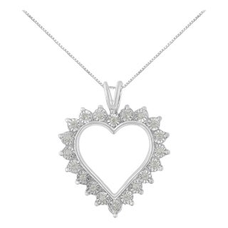 .925 Sterling Silver 1/4 Cttw Miracle Set Diamond Open Heart 18" Pendant Necklace (I-J Color, I3 Clarity) For Sale