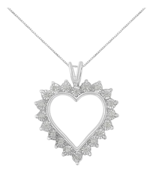 .925 Sterling Silver 1/4 Cttw Miracle Set Diamond Open Heart 18" Pendant Necklace (I-J Color, I3 Clarity)