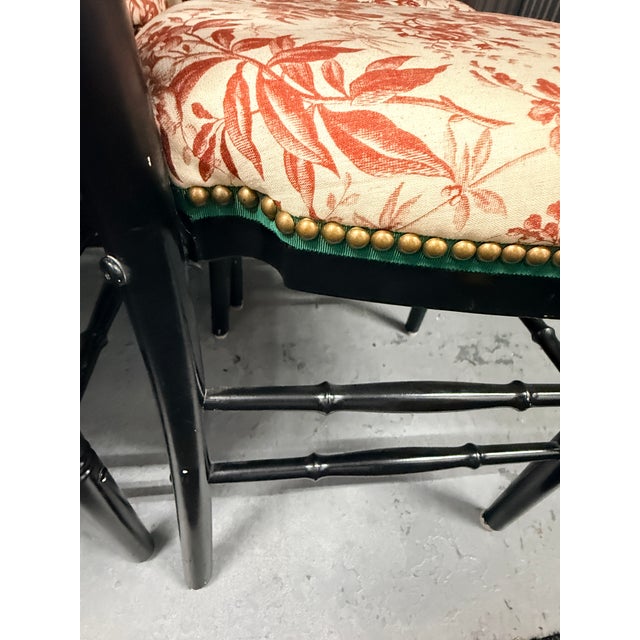 Set of 6 Gucci Herbarium Dining Chairs A lacquered black frame with bamboo rails and spindle back; Gucci Toile de Jouy is...