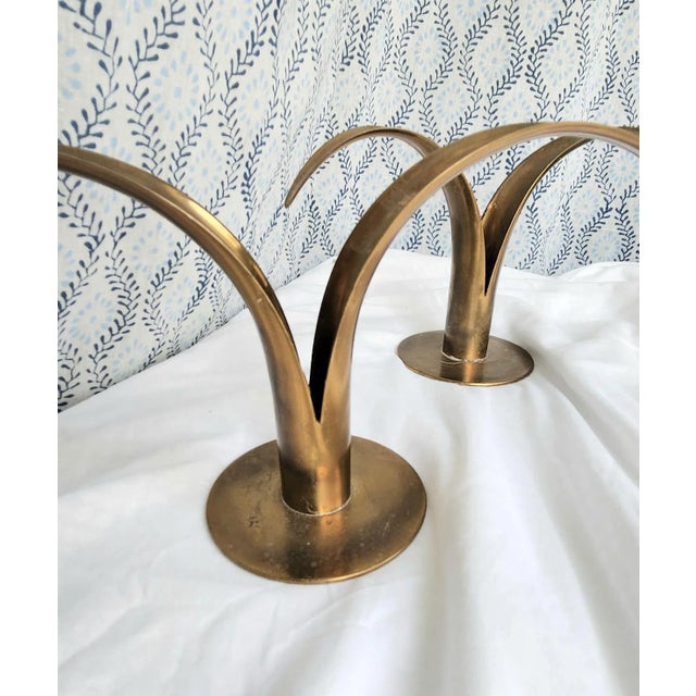 Brass Pair of Vintage 1950s Yastad Metall Mid-Century Brass Candlestick Holders For Sale - Image 8 of 12