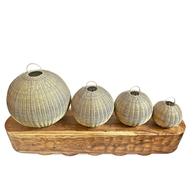 Outdoor Faux Rattan Globe Pendant Light 24" For Sale In Los Angeles - Image 6 of 9