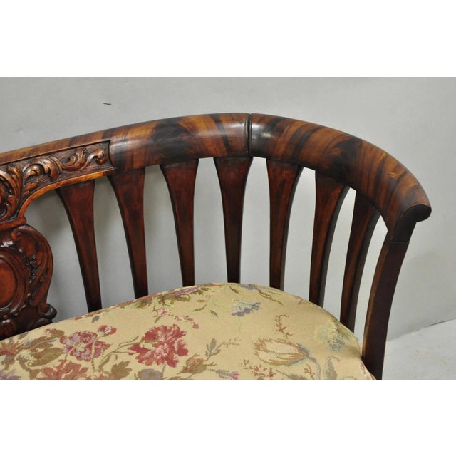 Antique Victorian Carved Mahogany Paw Foot Barrel Back Settee Loveseat Sofa For Sale - Image 9 of 16