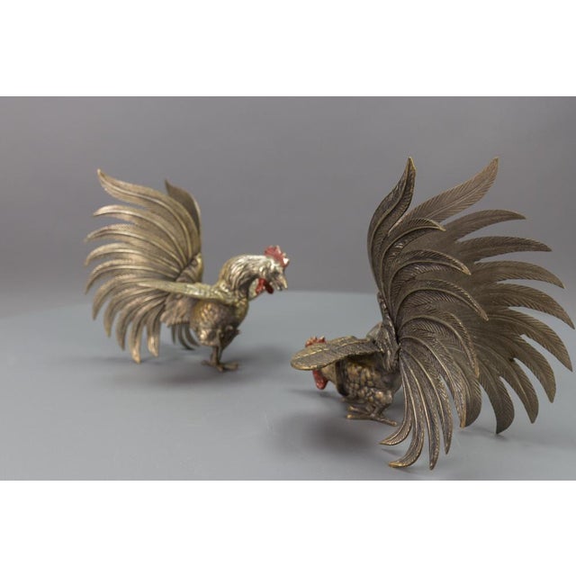 Gray Bronze Sculptures of Fighting Roosters, Japan, 1950s, Set of 2 For Sale - Image 8 of 18