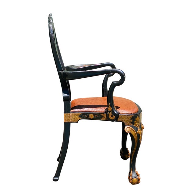 Black Vintage Chinese Chippendale Antique Style Chair With Leather Seat For Sale - Image 8 of 13