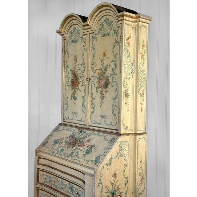 Vintage Italian Venetian Hand Painted Secretary Desk W/ Bookcase Top For Sale - Image 9 of 17