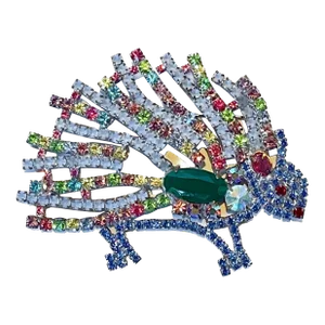 Vintage Silver & Crystal Porcupine Costume Brooch