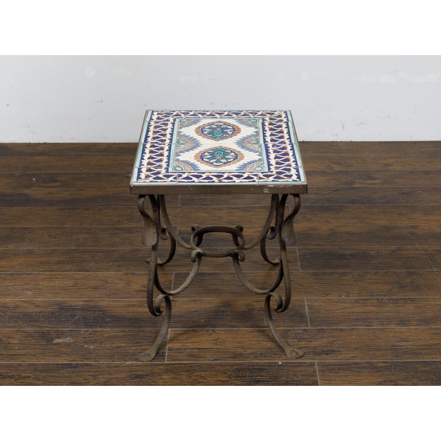 Mid 20th Century Midcentury Italian Wrought-Iron Coffee Table with Tile Top and Scrolling Base For Sale - Image 5 of 11
