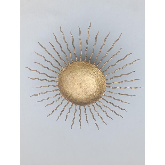 Spanish Gold-Leaf Gilt Metal Sunburst Ceiling Fixture, 1960s For Sale - Image 6 of 10