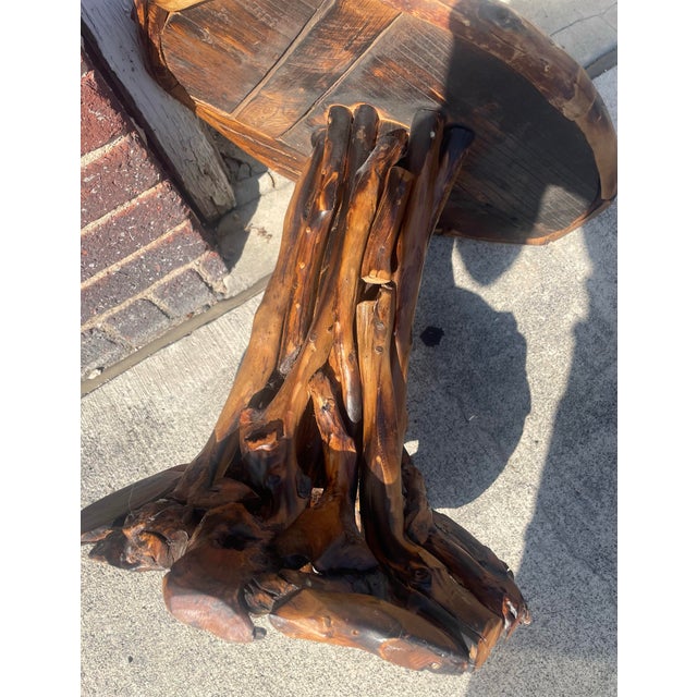 Brown Late 20th Century Small Rustic Root Base Oval Side Table Cabin Cottage For Sale - Image 8 of 12