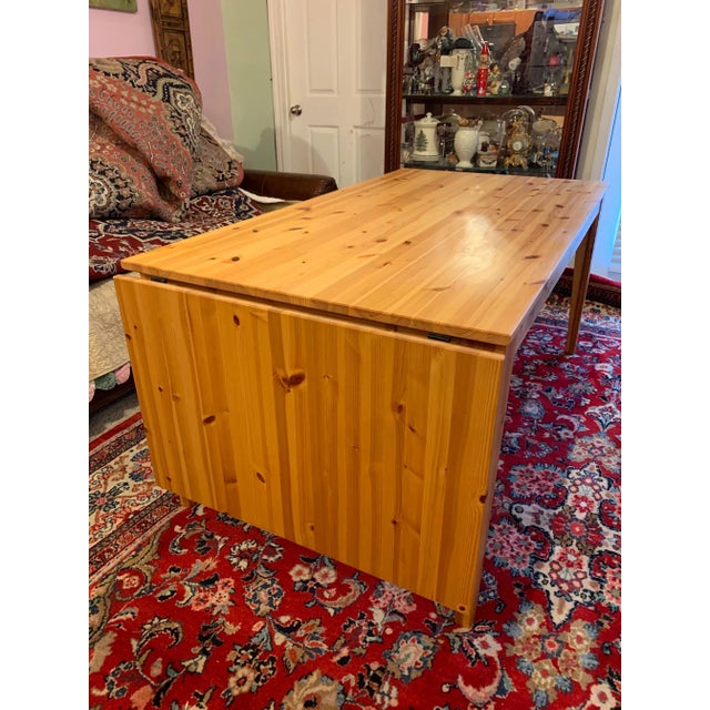 Modern Swedish Pine Farmhouse Drop-Leaf Dining Table For Sale - Image 9 of 13