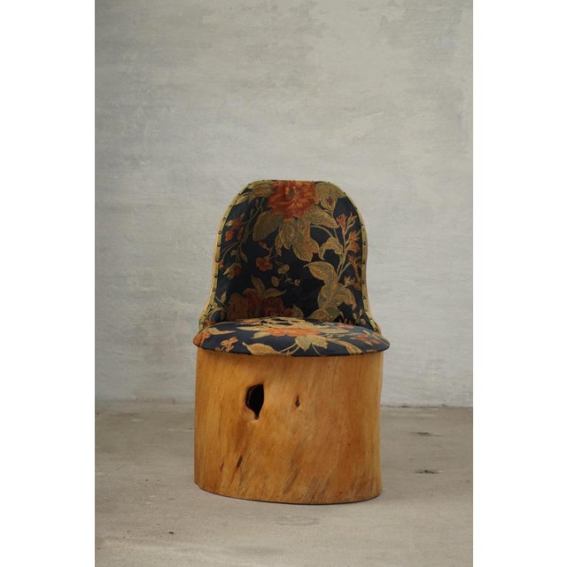 Wood Mid-Century Swedish Pine Stump Chair / Kubstol with Floral Upholstery, 1960s For Sale - Image 7 of 17