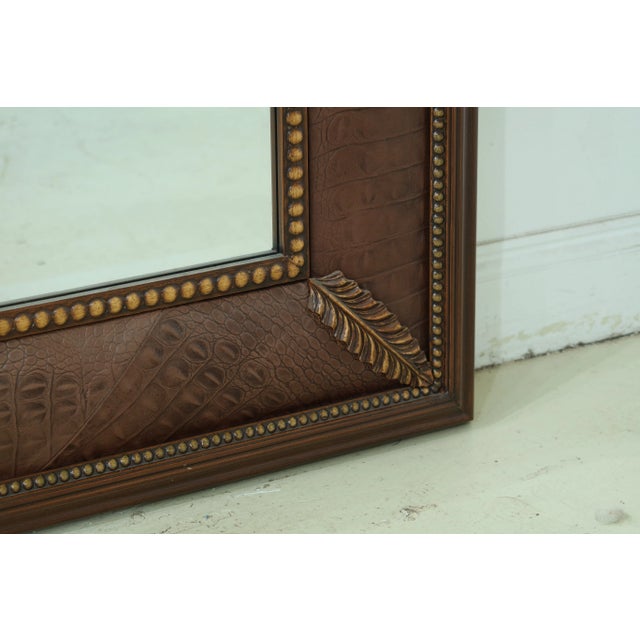 Windsor Art Large Textured Leather Frame Beveled Mirror For Sale - Image 4 of 8