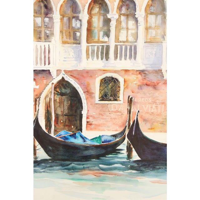 Judy Antonelli Framed Watercolor Painting, 'The Waiting Gondolas' For Sale - Image 11 of 12