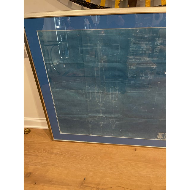 Rare original blueprint of a Beechcraft 50 Twin Engine Bonanza. The blueprint was framed about 20 years ago with a silver...