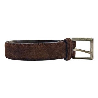 Ermenegildo Zegna Brown Suede Leather Belt With Silver-Tone Buckle For Sale