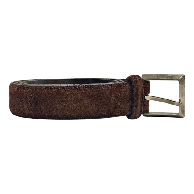 Ermenegildo Zegna Brown Suede Leather Belt With Silver-Tone Buckle For Sale