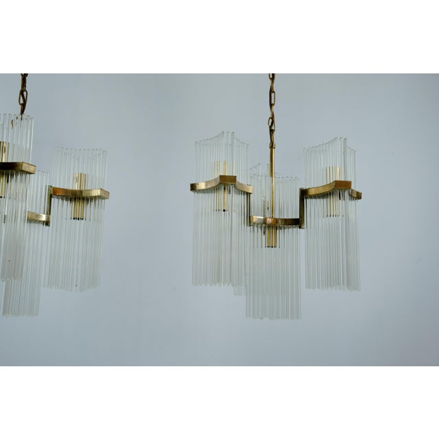 Metal Brass and Glass Chandeliers by Gaetano Sciolari, Italy, 1970s, Set of 2 For Sale - Image 7 of 18