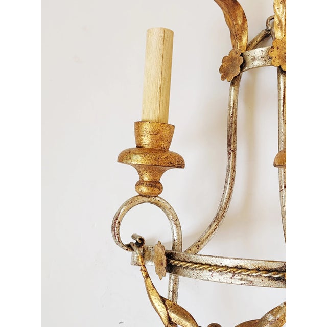 Wood Regency Style Swag Gilt Iron Wall Sconces - A Pair For Sale - Image 7 of 12