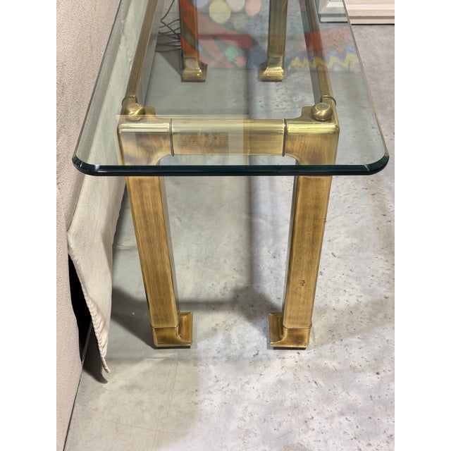 Mid-Century Modern Vintage Mastercraft Attributed Mid-Century Modern Brass and Glass Rectangular Console Table For Sale - Image 3 of 8