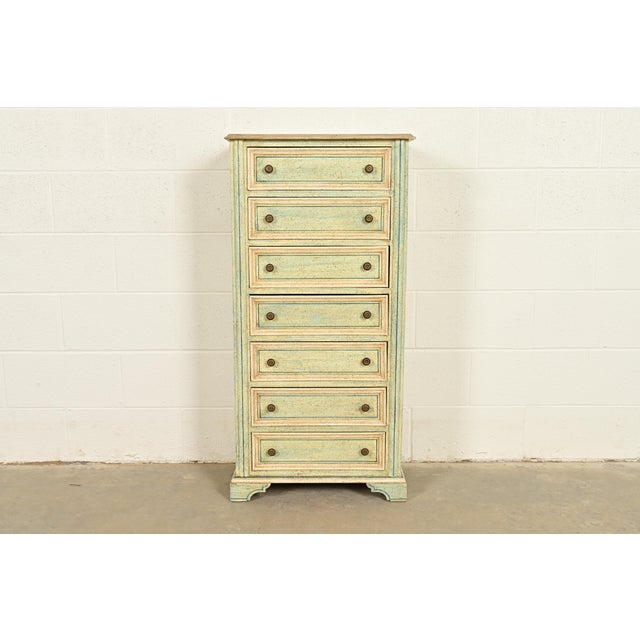 French Italian Neoclassical Green and Cream Painted Lingerie Chest or Semainier For Sale - Image 3 of 16