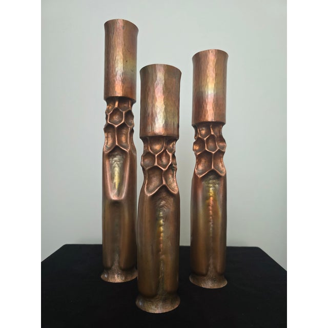 Mid-Century Modern Brutalist Copper Candle Holders by Thomas R. Markusen For Sale - Image 3 of 12