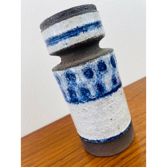 Mid-Century Modern Vintage 1960s Danish Modern Style Blue & White Studio Pottery Vase For Sale - Image 3 of 6