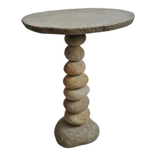 Vintage Stacked River Rock Rustic Modern Bistro Table For Sale