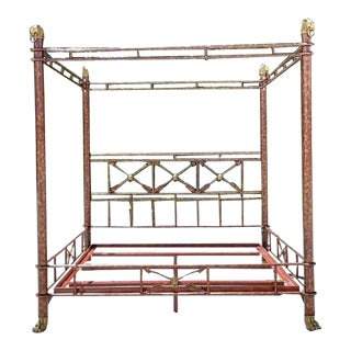 Vintage Regency Maitland Smith Tiger Head King Size Canopy Bed For Sale