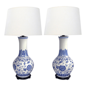 Large Pair Chinese Blue & White Bottle-Form Lamps