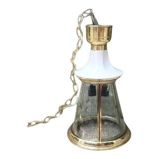 1970s Regency Style Brass / Ceramic Lantern Pendant Light Fixture For Sale