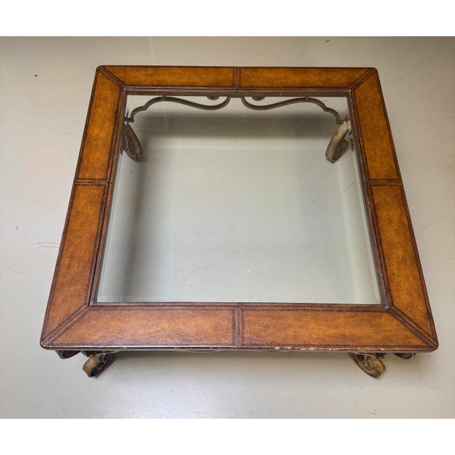 1990s 1990s Vintage Thomasville Leather, Iron, & Glass Top Coffee Table For Sale - Image 5 of 8