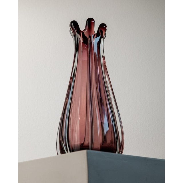 Vintage Italian Murano Glass Vase in Berry Tone, 1960s For Sale - Image 10 of 11