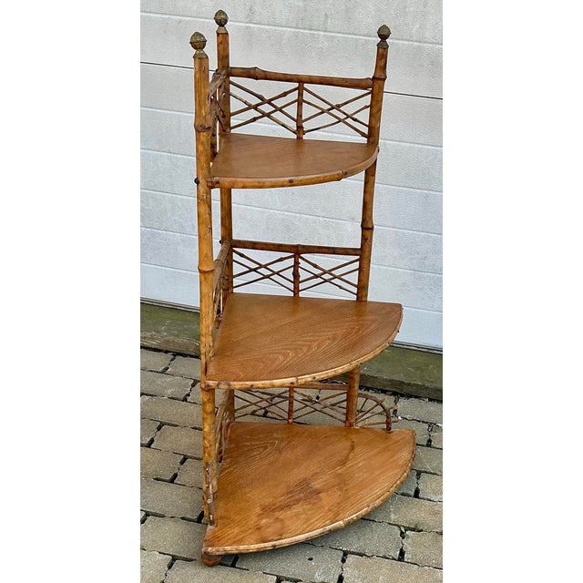 Antique Bamboo Corner Étagère For Sale - Image 4 of 12