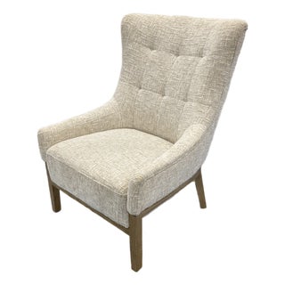 Modern Wing Chair Nubby Cream Fabric. For Sale