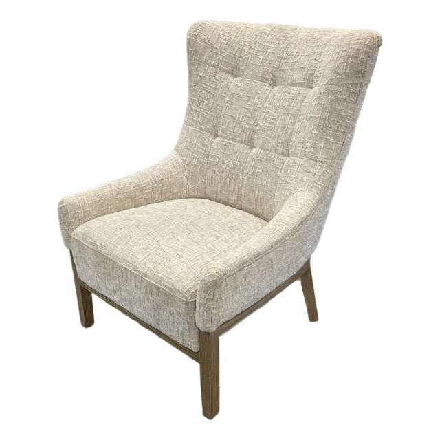 Modern Wing Chair Nubby Cream Fabric. For Sale