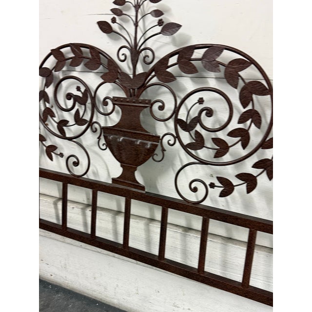 Farmhouse Queen Size Wrought Iron Botanical Scrollwork Headboard For Sale - Image 3 of 12