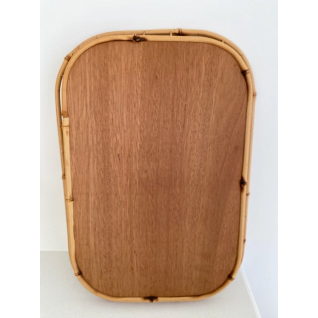 Vintage Mid Century Woven Rattan Stacking Serving Trays Set of 2