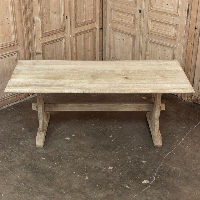 Vintage Rustic European Stripped Oak Trestle Dining Table For Sale - Image 16 of 16