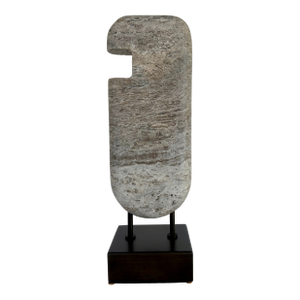 Revelation Organic Modern Carved Gray Travertine Ancient Lore Sculpture